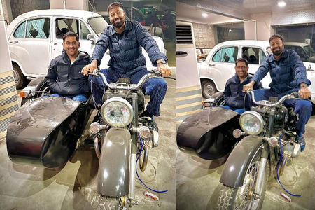 MS Dhoni And Hardik Pandya Seen Striking A Pose On A Vintage BMW Bike