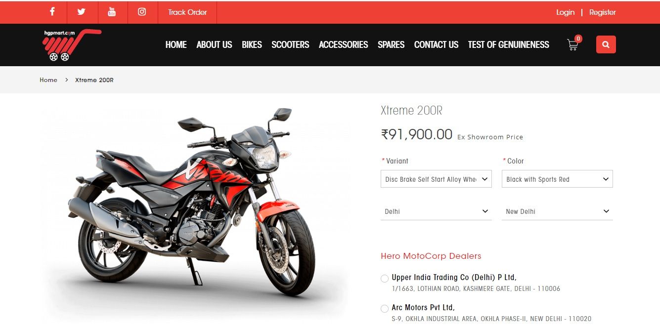 Hero two-wheelers-available online