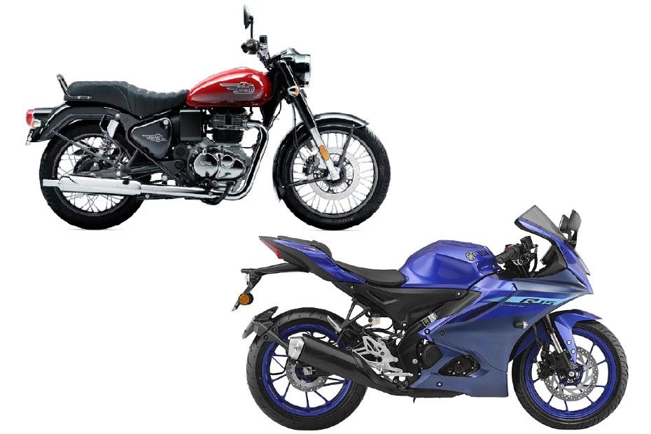 Yamaha R15 with Royal Enfield Bullet 350 exhaust Yamaha R15 with Royal Enfield Bullet 350 exhaust